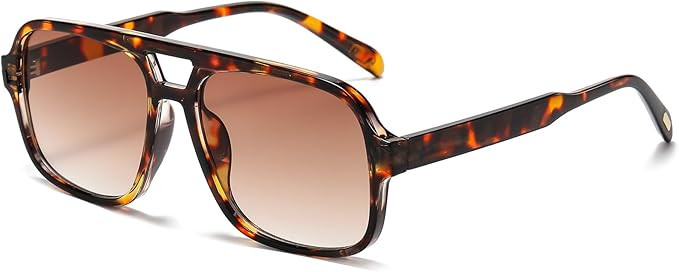 Retro Aviator Sunglasses for Women Men Trendy Classic 70s Square Aviator Sun Glasses Vintage Shad... | Amazon (US)