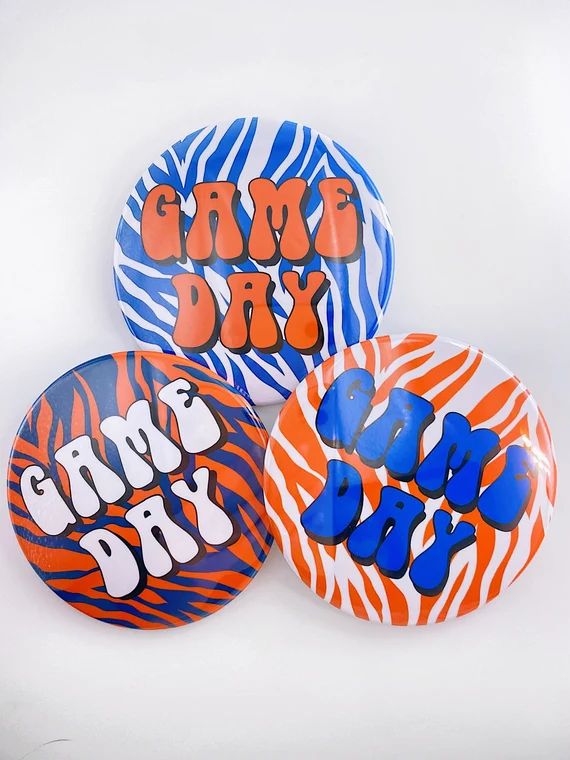 Zebra Navy and Orange Game Day  Tailgate Buttons Game Day - Etsy | Etsy (US)