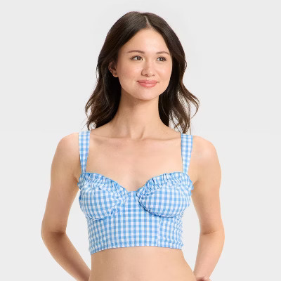 Women's Woven Corset Gingham Flawless Bra - Colsie™ Blue M | Target