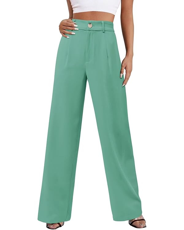 onlypuff Womens Wide Leg Pants High Waisted Slacks Straight Long Work Business Trousers with Pock... | Amazon (US)