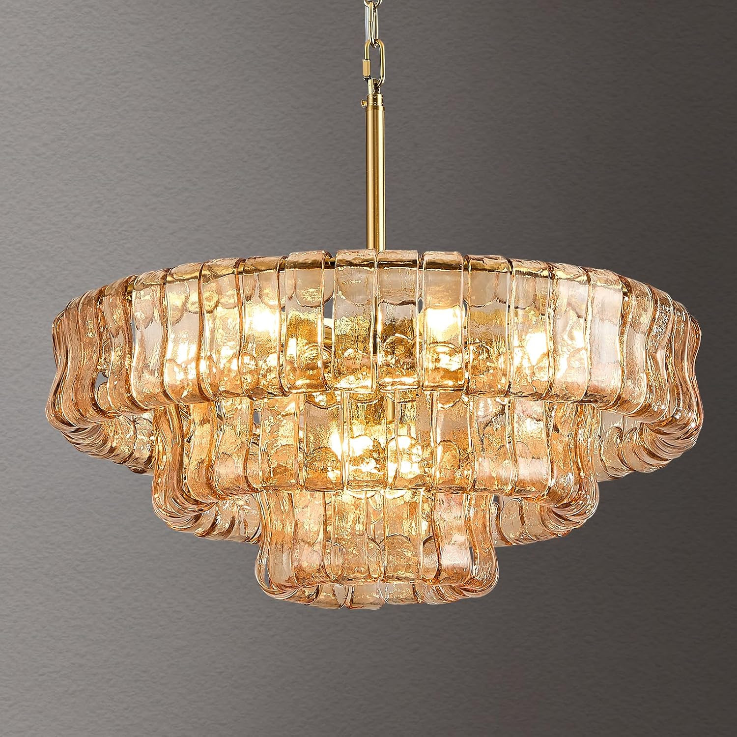 23in Large Chandelier Gold, Modern Dining Room Light Fixtures, 3 Layer Luxury Glass Chandelier 9 Light Chandeliers for Dining Room Kitchen Island Living Room (Gold) | Amazon (US)
