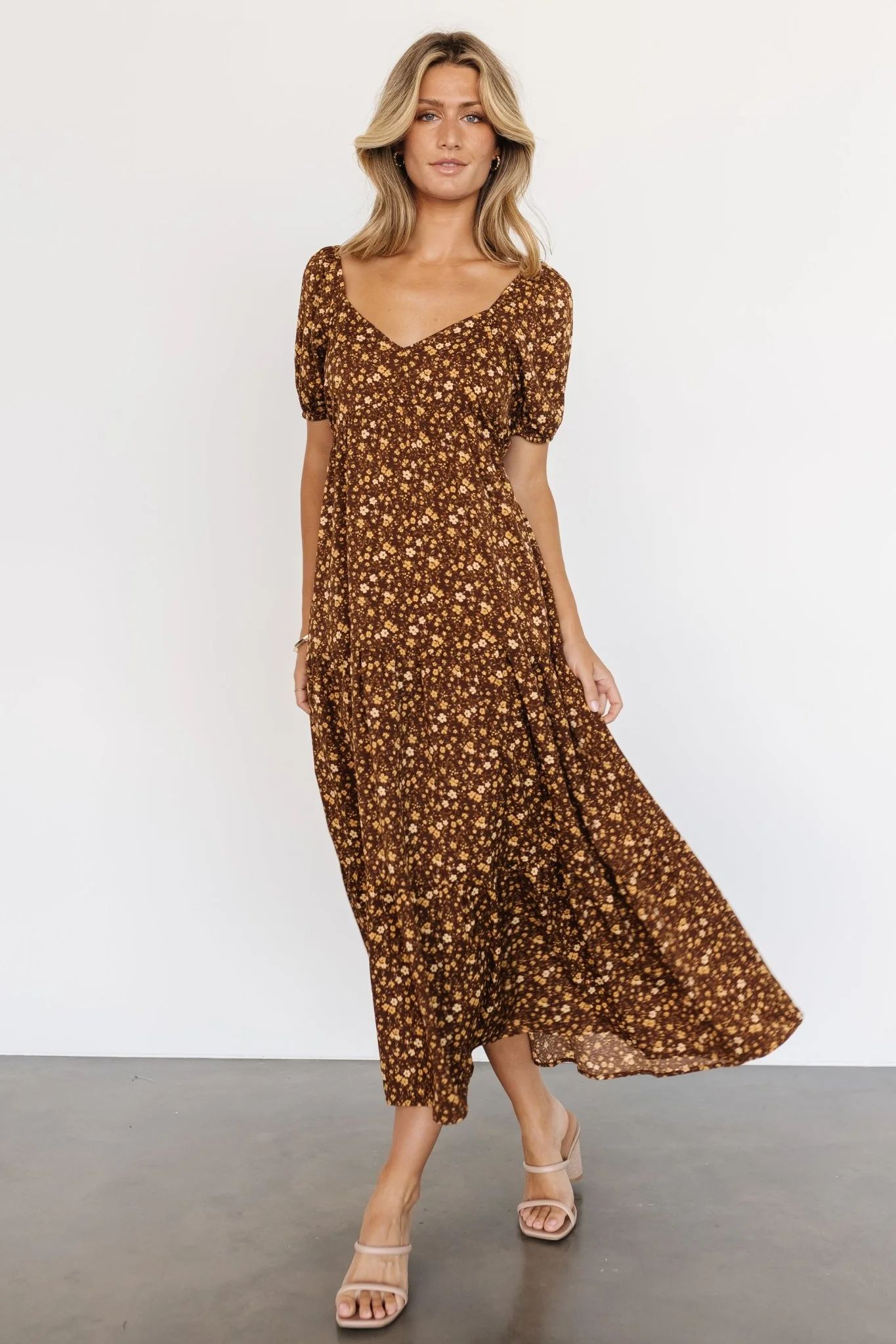 Gables Puff Sleeve Maxi Dress | Brown Multi | Baltic Born