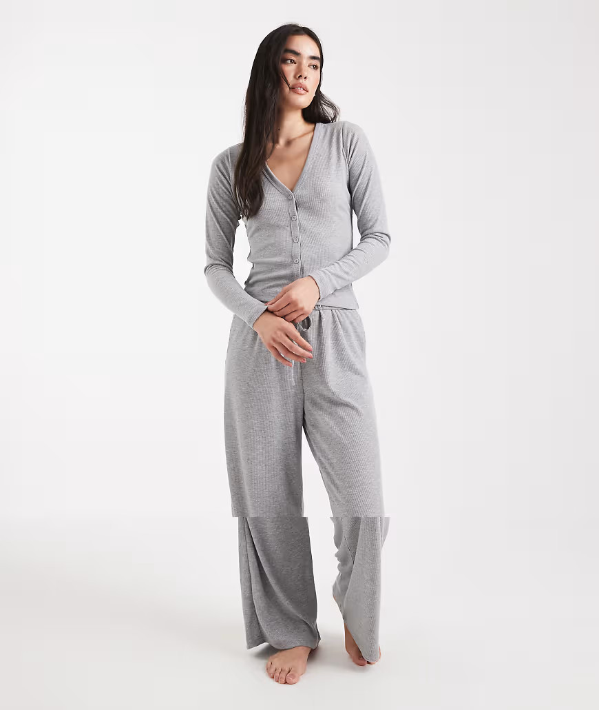 Brave Soul super soft button down pyjamas in light grey | ASOS (Global)