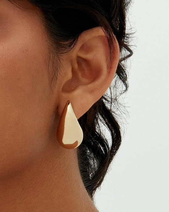 PAVOI 14K Gold Plated 925 Sterling Silver Post Teardrop Chunky Hoop Earrings | Lightweight Drop E... | Amazon (US)