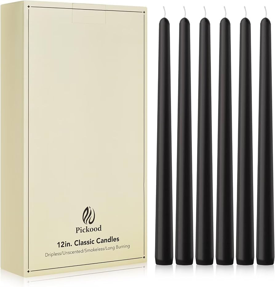 New Burning Formula Unscented Dripless 12-Inch Taper Candles Set of 12 - Black, for Wedding, Dinn... | Amazon (US)