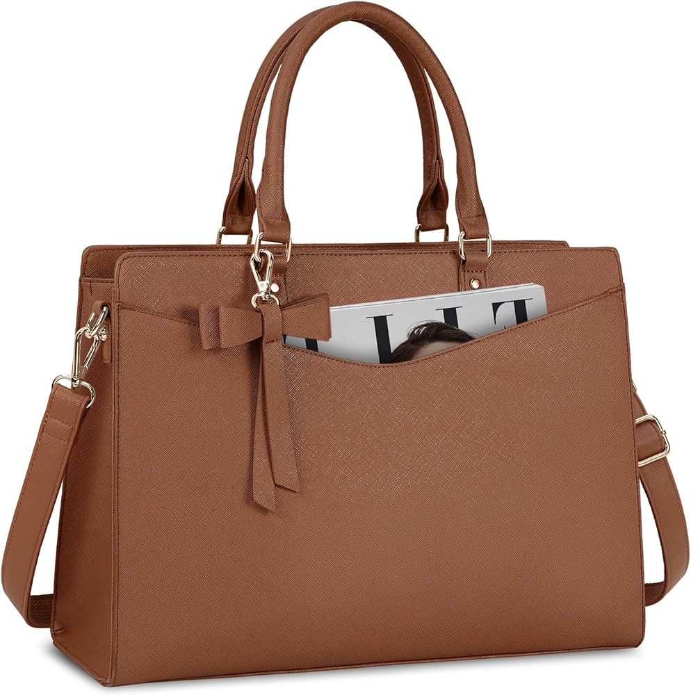 RAINSMORE Laptop Bag for Women 15.6 Inch PU Leather Tote Bag Professional Business Office Work Ba... | Amazon (US)