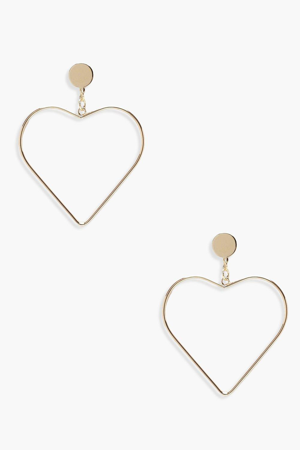 Womens Heart Shaped Earrings - Gold - One Size | Boohoo.com (US & CA)