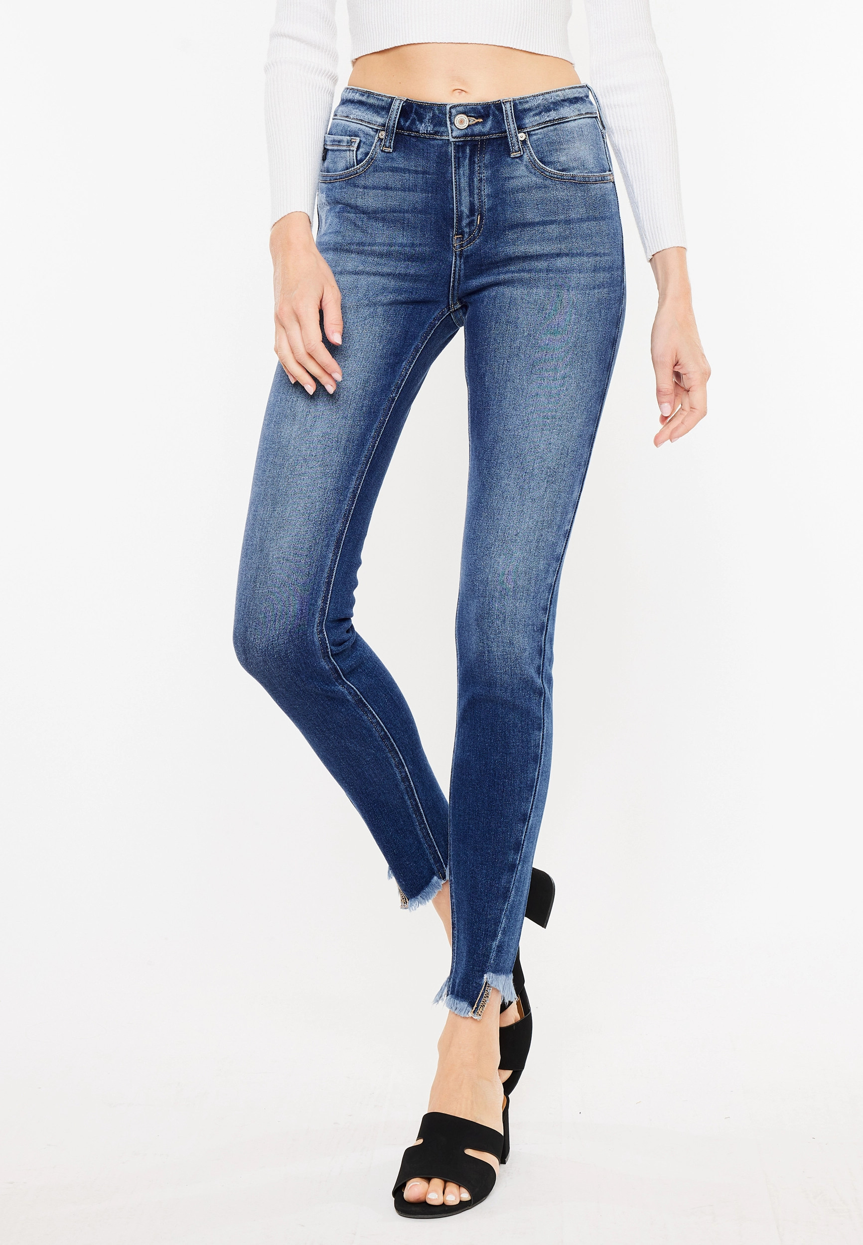 Kancan Kancan™ Women's Skinny Mid Rise Frayed Hem Jeans Blue Size 23 - Maurices | Maurices