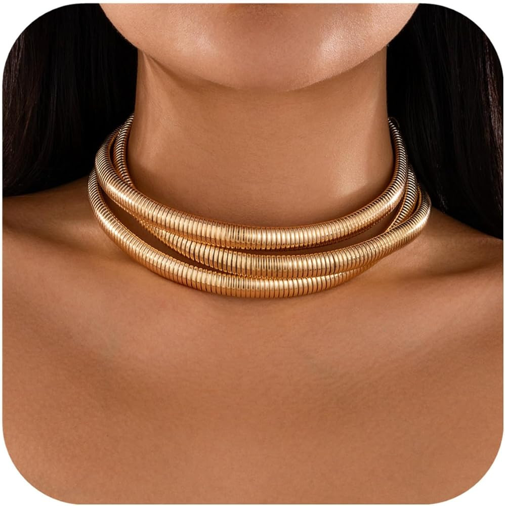 Chunky Gold Choker Necklace for Women Trendy 14K Gold Plated Statement Thick Snake Chain Collar N... | Amazon (US)