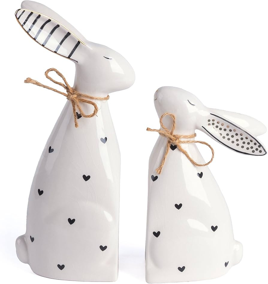 Valery Madelyn Easter Decorations for Home, 2Pcs Ceramic White Bunny Statues Figurine for Spring,... | Amazon (US)