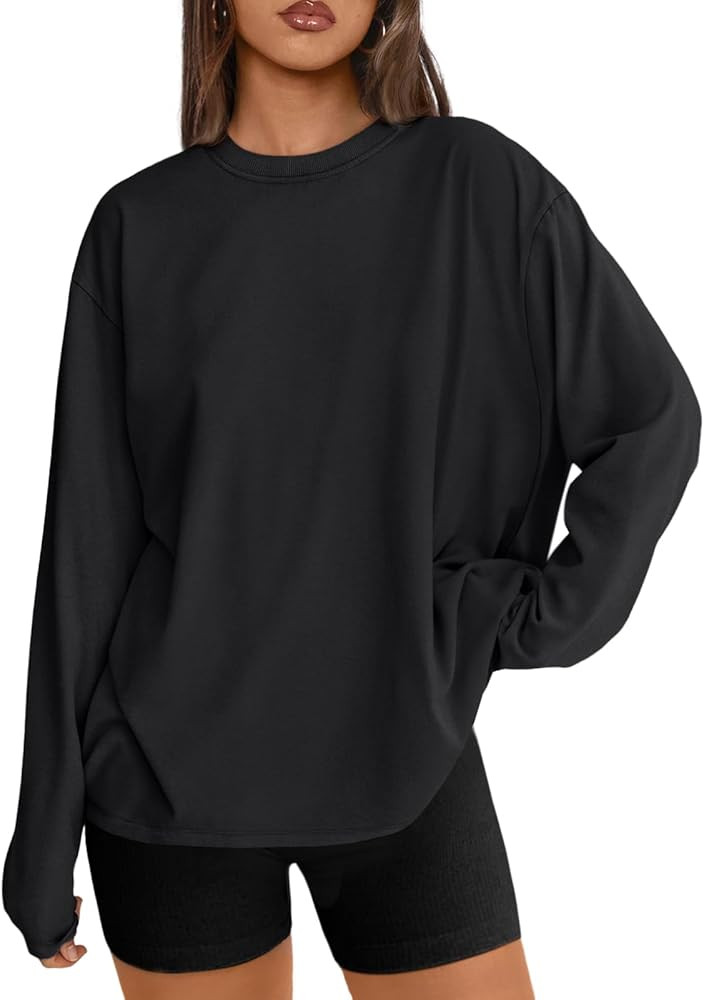 Trendy Queen Womens Oversized Long Sleeve T Shirts 2025 Basic Crewneck Tee Fall Tops Casual Worko... | Amazon (US)