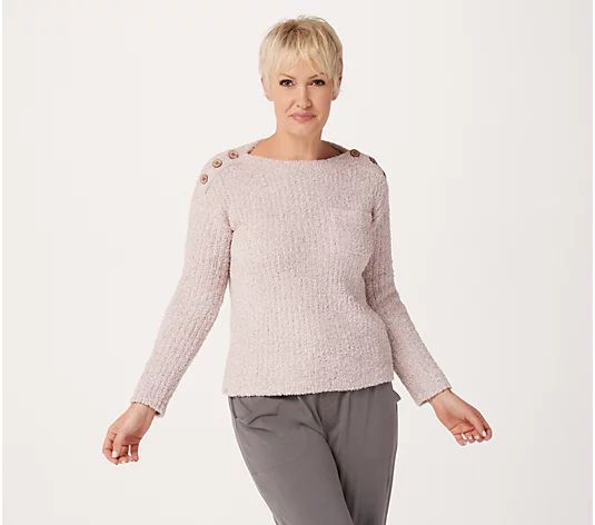 Barefoot Dreams CozyChic Melange Boatneck Button Pullover | QVC