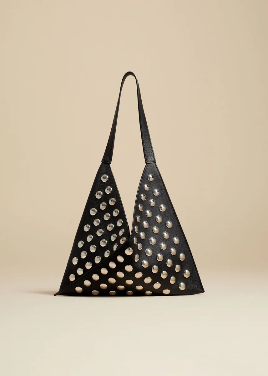 The Small Sara Tote in Black Pebbled Leather with Studs | Khaite