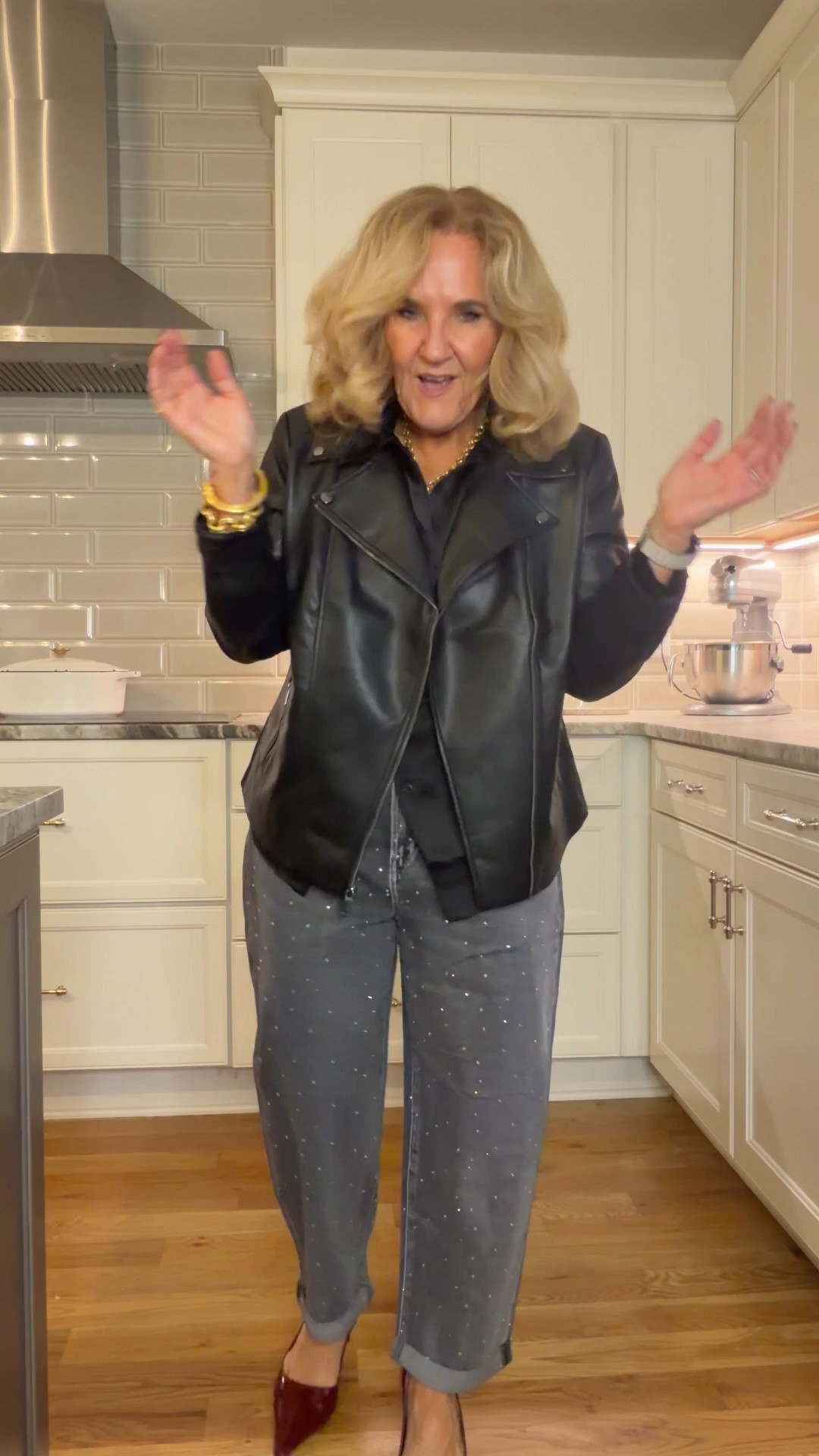 A few Chico’s pieces 
I’m wearing a 1.0 in all
Size down in the rhinestone jeans if you don’t want a slouchy boyfriend fit 

Reunions business casual date night dinner in the city fall denim outfits, cuffed denim rhinestone denim holiday casual