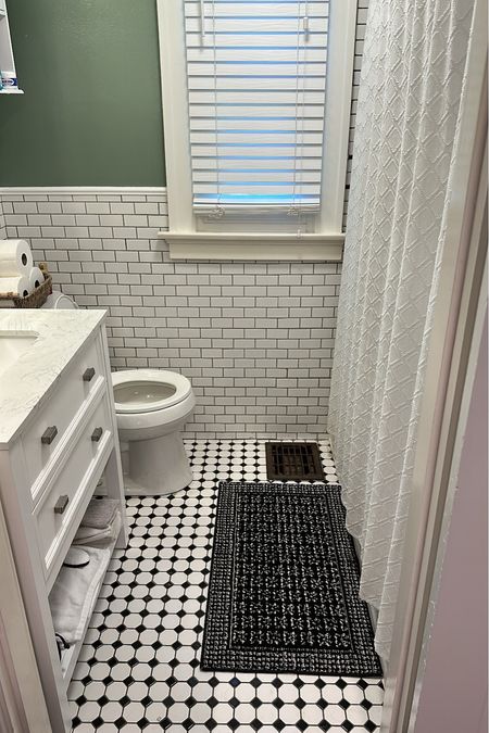 Accent bathroom rug for only $13
Bathroom decor. Bathroom design. Black and white bathroom. 

#LTKhome