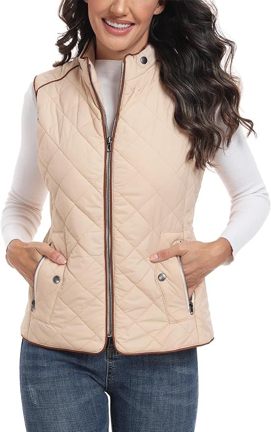 Dilgul Women Padded Vest Stand Collar Zip Up Trendy Puffer Lightweight Quilted Vest | Amazon (US)