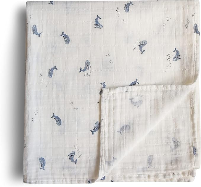 mushie Muslin Baby Swaddle Blanket | 100% Organic Cotton (Whales) | Amazon (US)