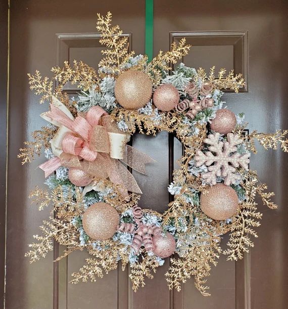 Rose Gold Wreath for Front Door Elegant Christmas Wreath for | Etsy | Etsy (US)