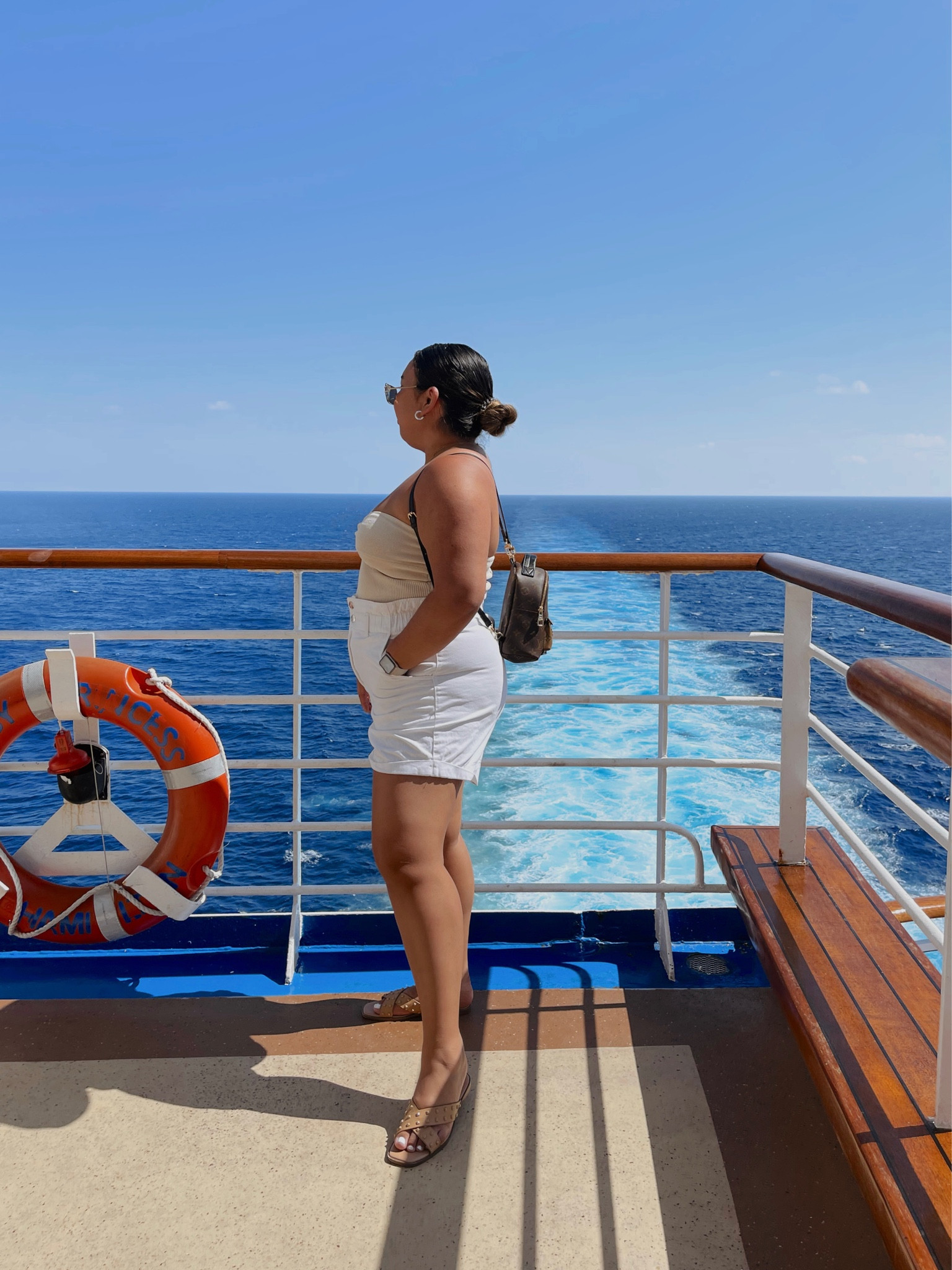 In my happy place 💙 

cruise outfit, vacation outfit, white shorts, strapless top, neutral outfit, summer outfit 

#LTKstyletip #LTKunder50 #LTKFind