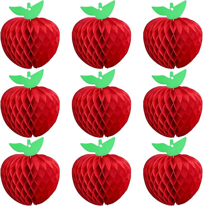 Gyufise 10 Pack Red Apple Shaped Paper Honeycomb Centerpiece Decorations Apple Hanging Decoration... | Amazon (US)