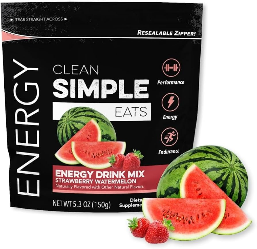 Clean Simple Eats Strawberry Watermelon Energy Drink Mix, with 100mg Caffeine (30 Servings) | Amazon (US)
