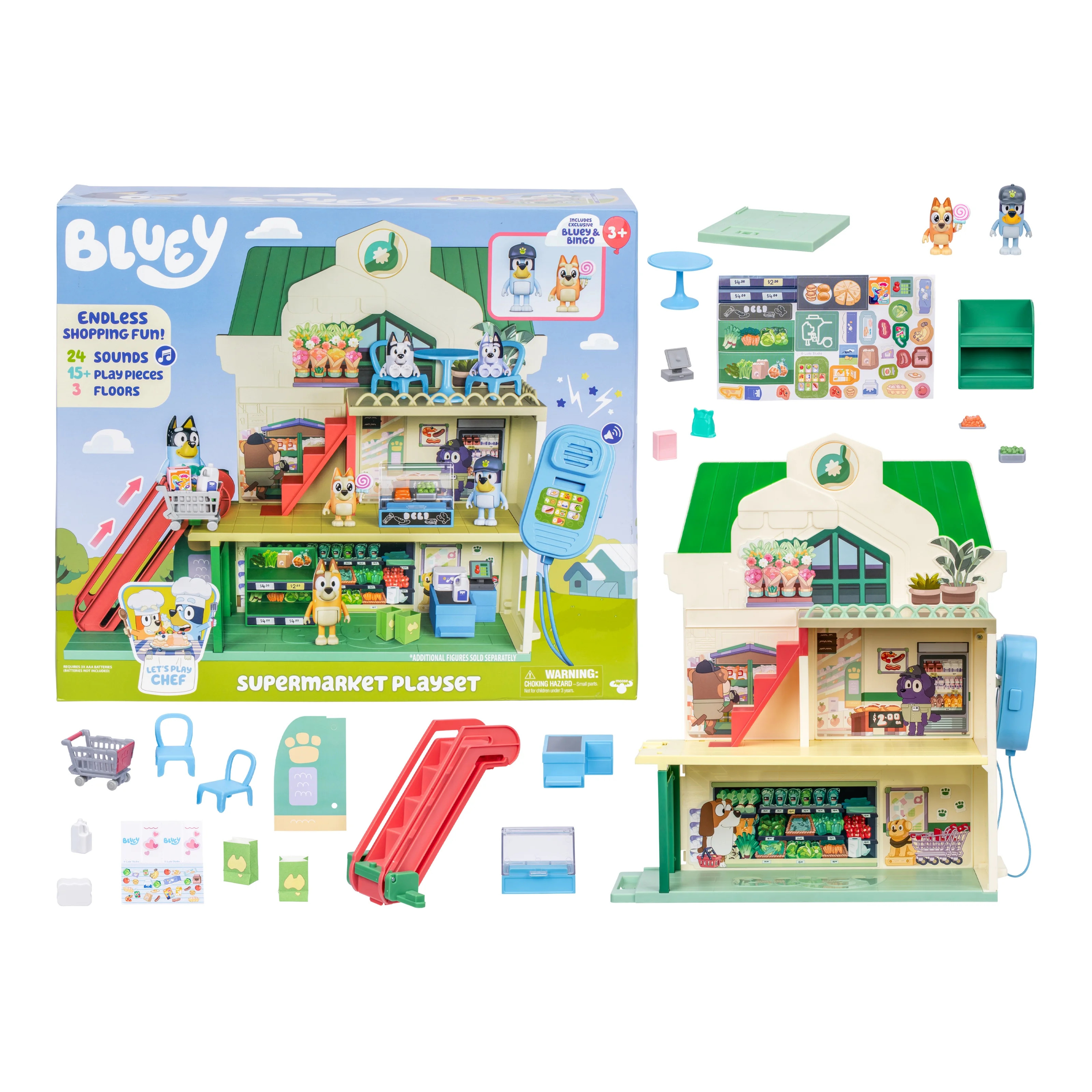 Bluey Supermarket Playset, 3 Different Levels with Exclusive Bluey and Bingo Figures. 24 Sounds a... | Walmart (US)