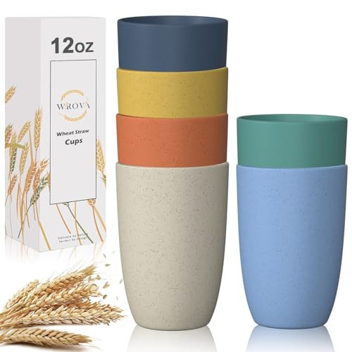 Wheat Straw Cups 6 PCS Good Alternative to Plastic Reusable Cups 12 oz Unbreakable Drinking Cup Reusable Dishwasher Safe Water Plastic Glasses with 6 Colors | Amazon (US)