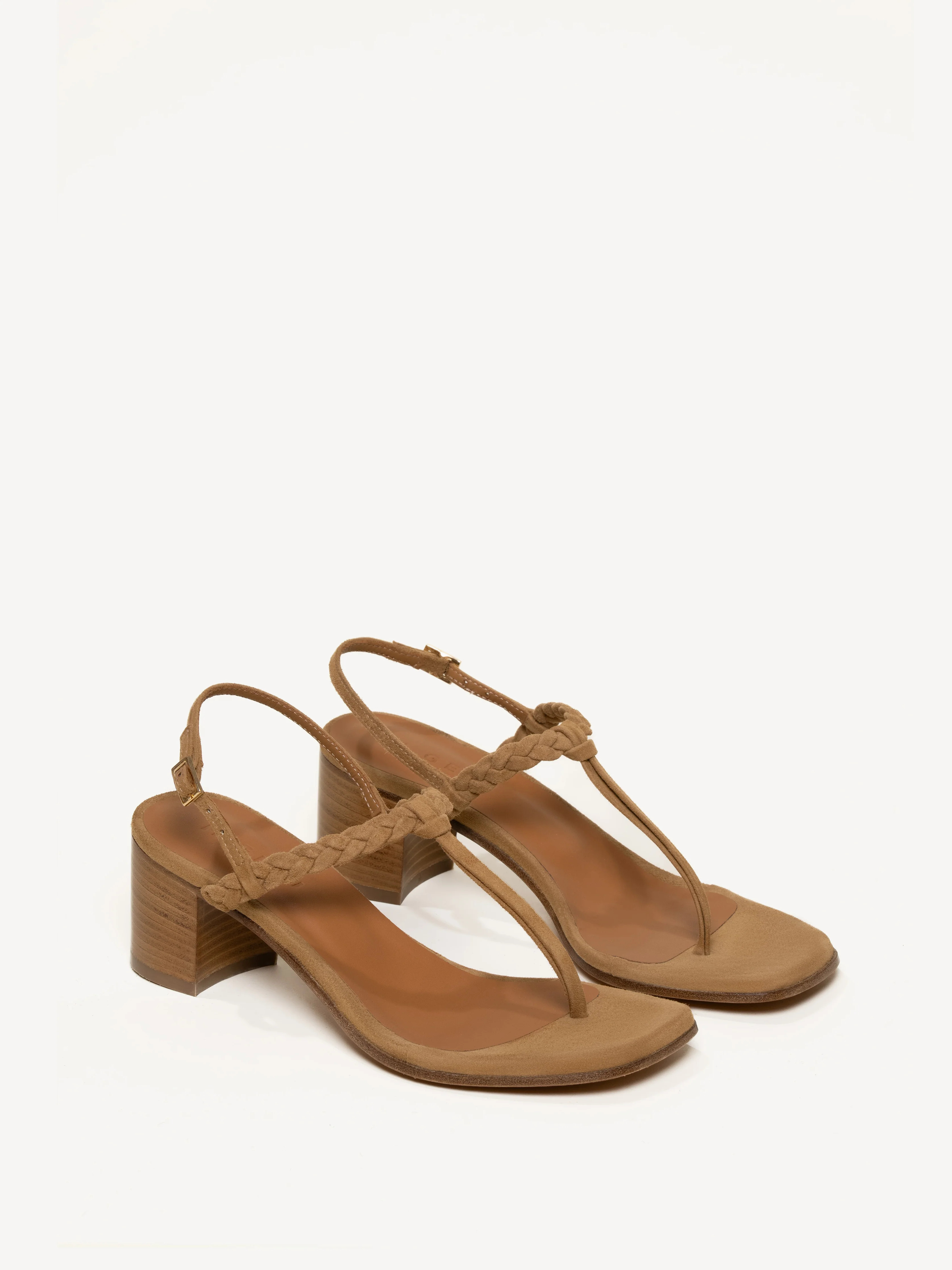 JA x M. Gemi Treccina Block Heel Sandal - Saddle | Julia Amory