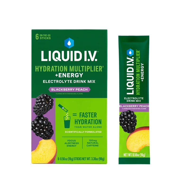 Liquid I.V.® Blackberry Peach Hydration Multiplier® +Energy Powdered Electrolyte Drink Mix, 6 C... | Walmart (US)
