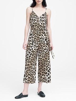 Petite Leopard Print Wide-Leg Cropped Jumpsuit | Banana Republic US