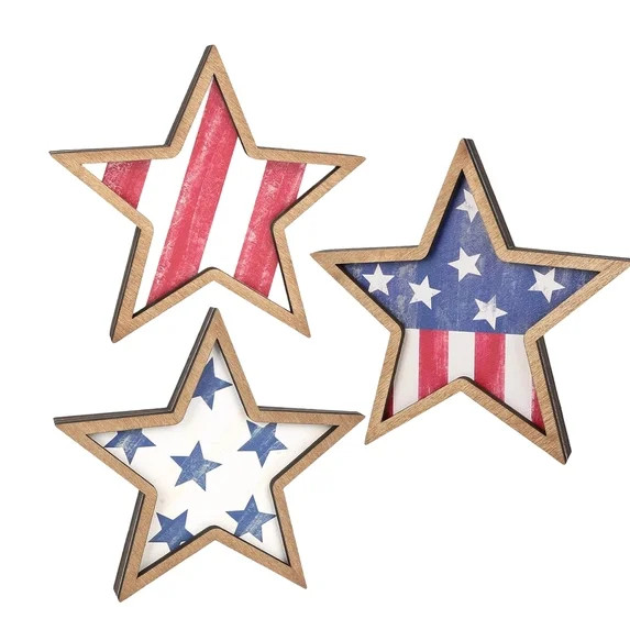 3 Pcs Patriotic Wooden Decorative Stars, 4th of July Decor, 4th of July Tiered Tray Decor, Americ... | Walmart (US)