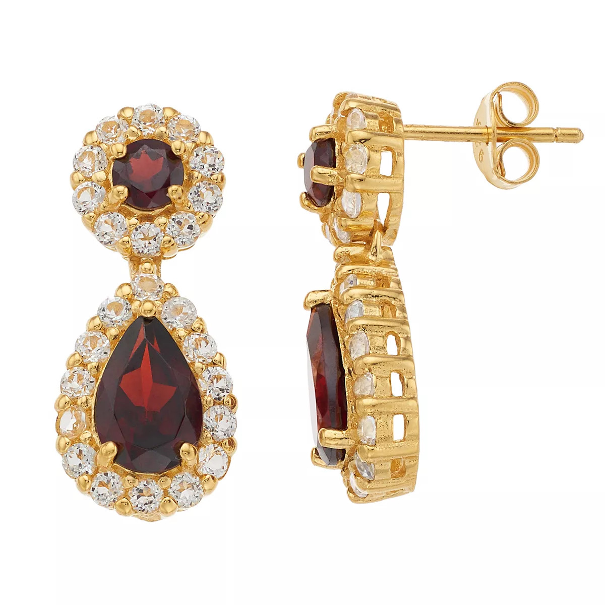 14k Gold Over Silver Garnet & White Topaz Teardrop Halo Earrings | Kohl's