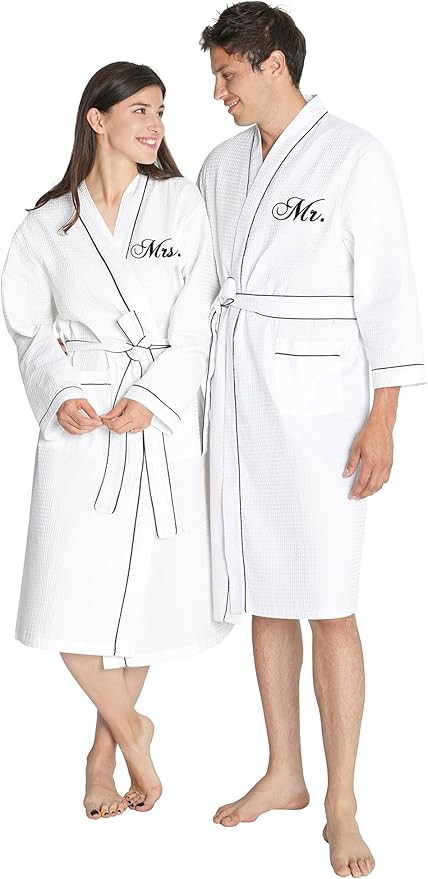 AW BRIDAL 2Pcs Couple's Cotton Waffle Knit Robes Embroidered Lightweight Spa Robes Dressing Gown ... | Amazon (US)