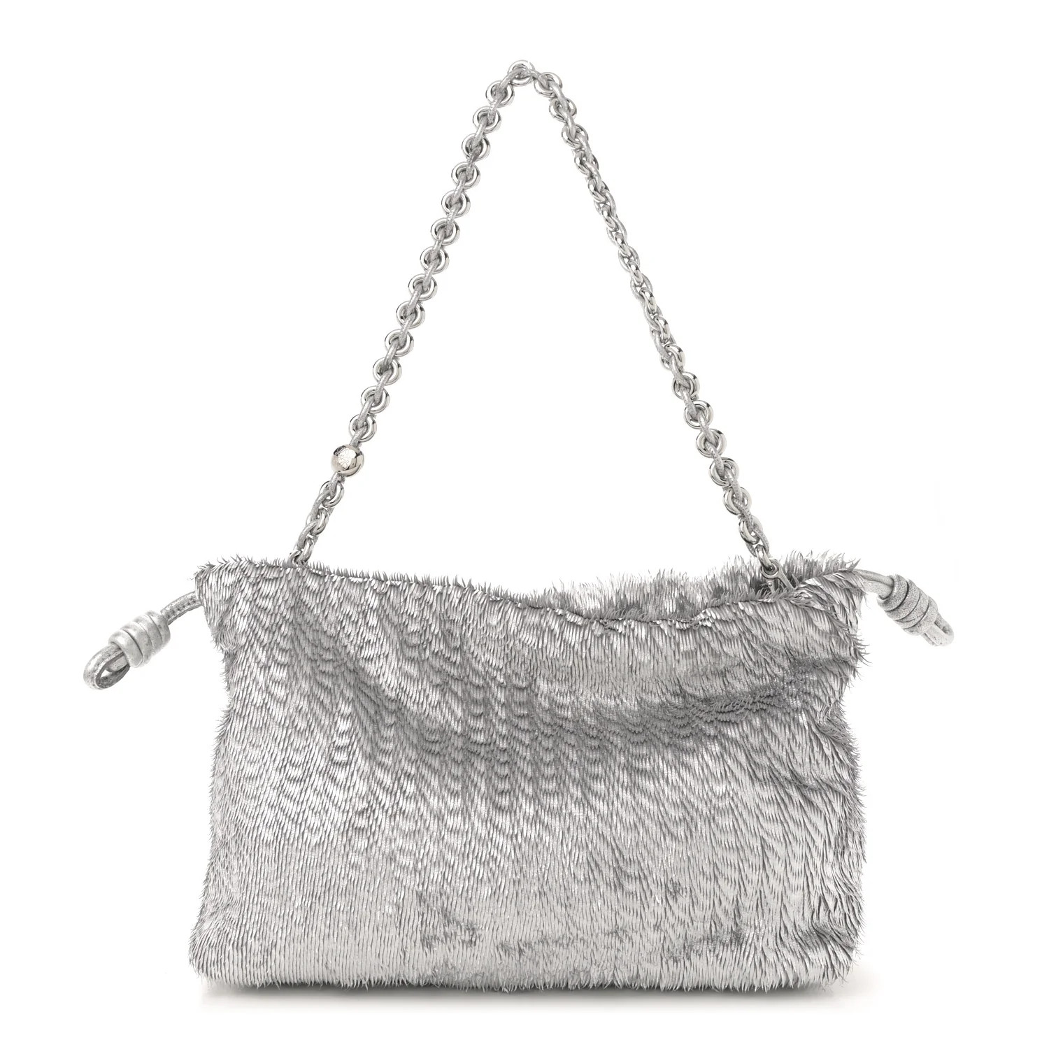 Metallic Nappa Calfskin Fringed Medium Chain Flamenco Knot Purse Silver | FASHIONPHILE (US)