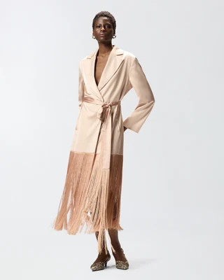 Satin trench coat with fringing | PINKO (Global)