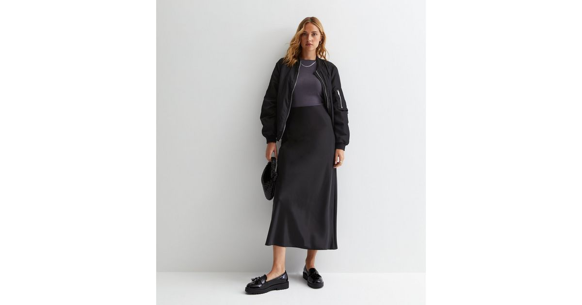 Black Satin Bias Cut Midaxi Skirt | New Look | New Look (UK)