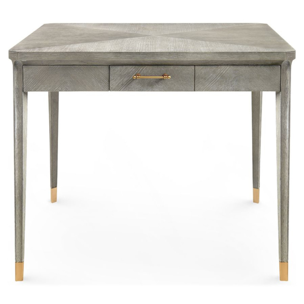 Bertram Coastal Beach Grey Cerused Oak Accent Detail Game Table | Kathy Kuo Home
