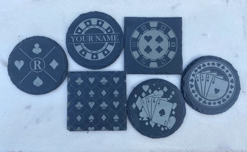 Poker Themed Slate Drink Coasters - Etsy | Etsy (US)