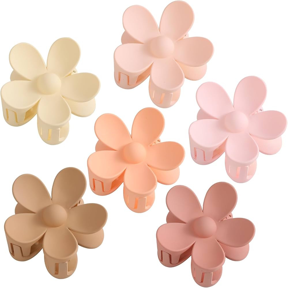 6PCS Matte Flower Claw Clips, Large Hair Clips For Women Thick Hair, Big Cute Daisy Hair Clips, N... | Amazon (US)
