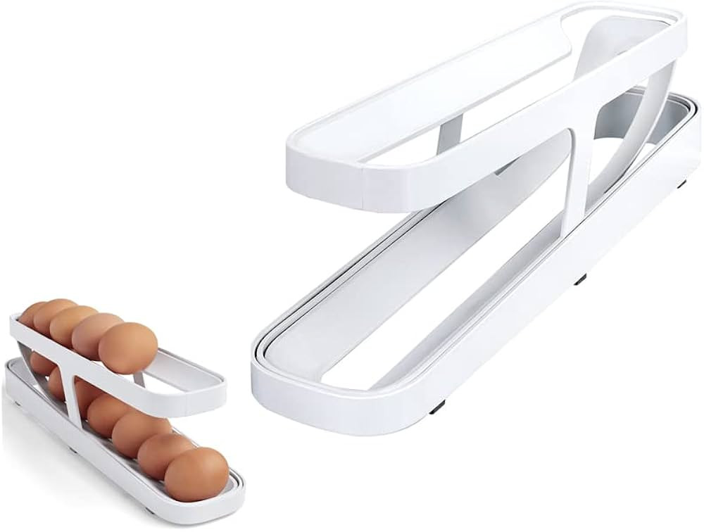 Egg Holder For Refrigerator: Automatically Rolling Egg Storage Container, 2 Tier Rolling Egg Disp... | Amazon (US)