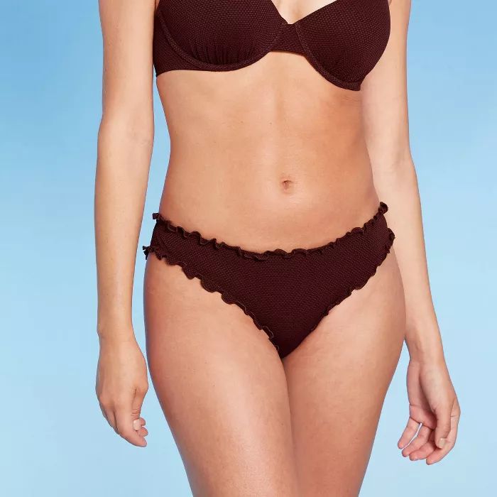 Women's Pique Textured Ruffle Cheeky Bikini Bottom - Shade & Shore™ Cinnamon | Target