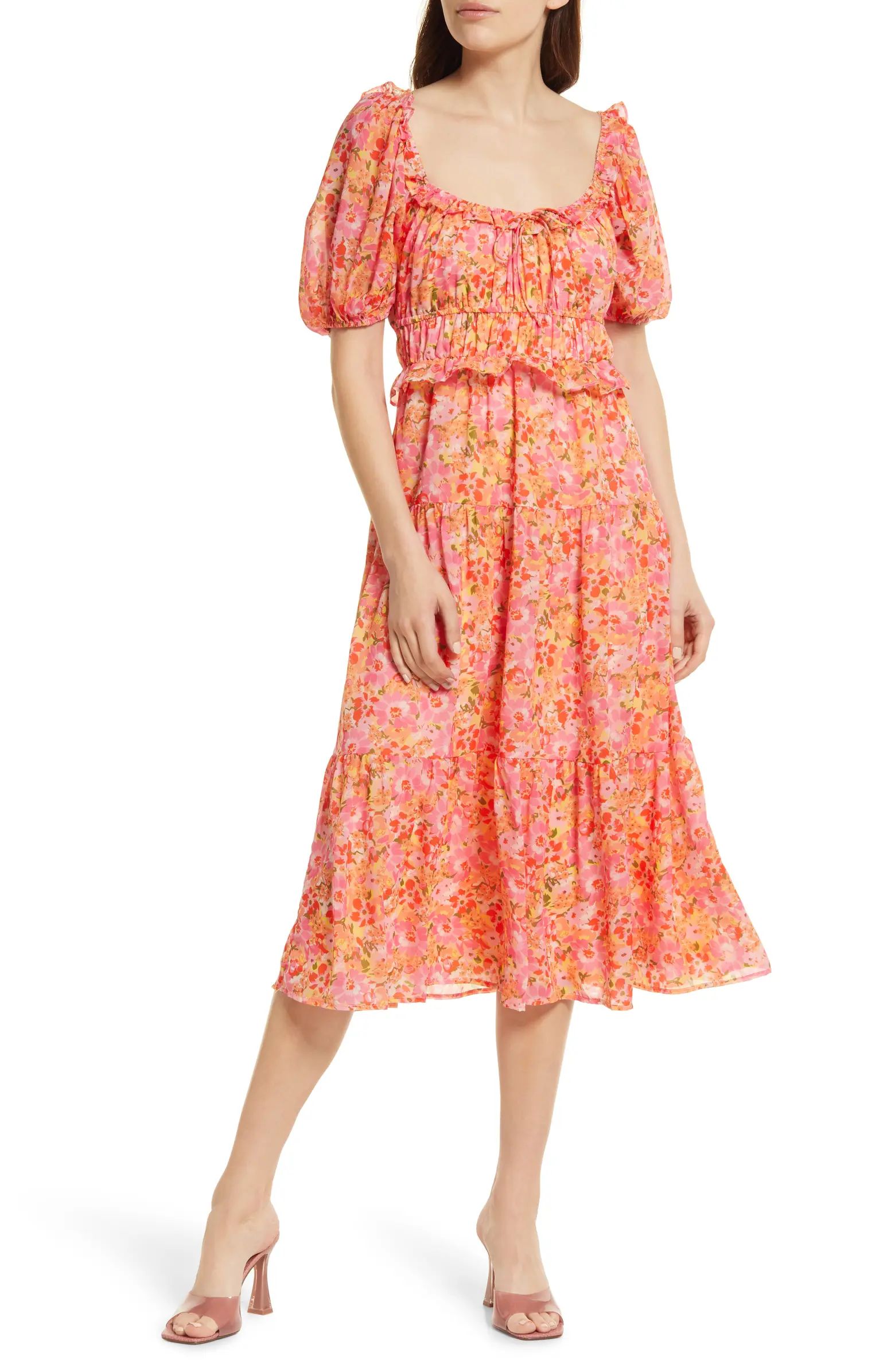 NSR Women's Paloma Floral Print Tiered Midi Dress | Nordstrom | Nordstrom