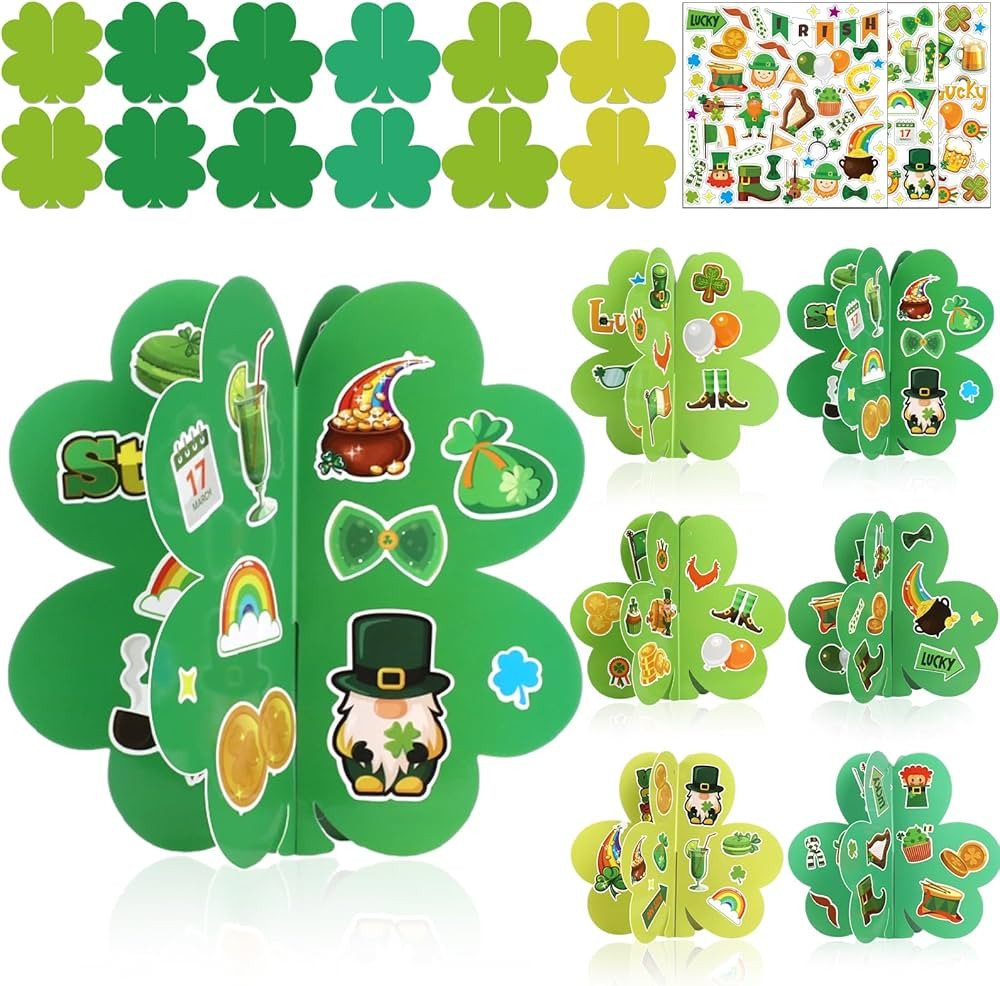 Qyeahkj 30 Sets St Patrick’s Day Party Craft Kit for Kids 3D Shamrock DIY Ornaments St. Patrick... | Amazon (US)