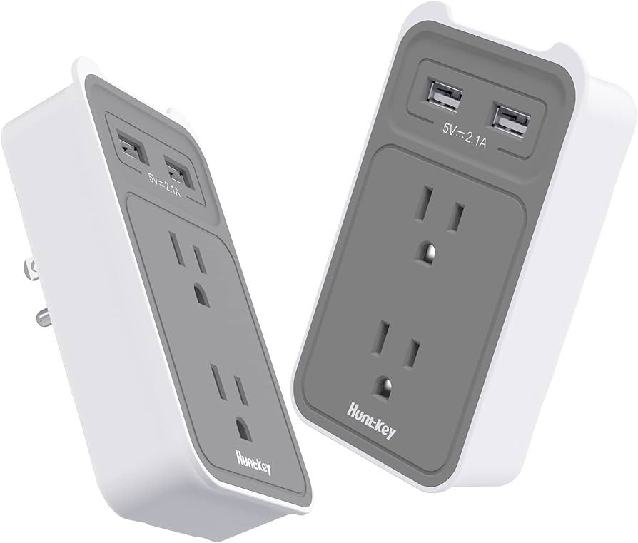 Outlet Extender with Multi Plug, Huntkey Outlet Splitter Multi USB Plug W. Phone Cradle & 2 USB A... | Amazon (US)