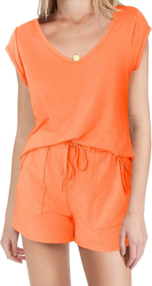 Ekouaer Womens Pajama Sets Comfy Short Sleeve Sleepwear Tops and Shorts Cute Pjs 2 Piece Lounge S... | Amazon (US)