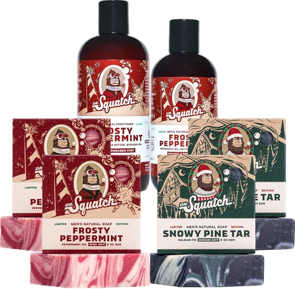 Dr. Squatch Men's Natural Soap and Hair Care - Snowy Pine Tar and Frosty Peppermint Shampoo and C... | Amazon (US)