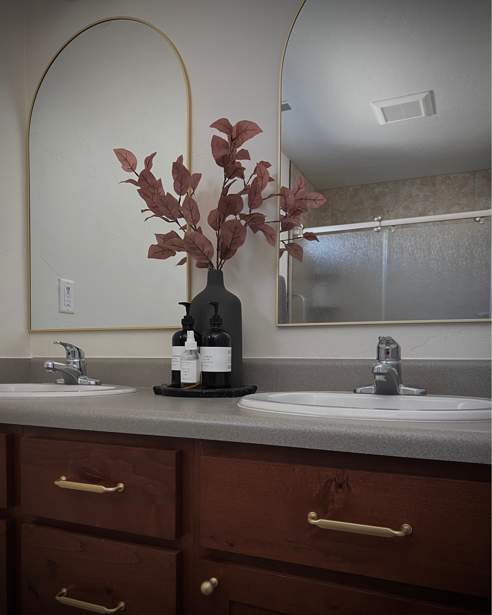 Swapping our builder grade mirror for arches ✨

diy builder grade mirror upgrade arched gold brass bathroom mirrors

#LTKHome #LTKFindsUnder50 #LTKSaleAlert