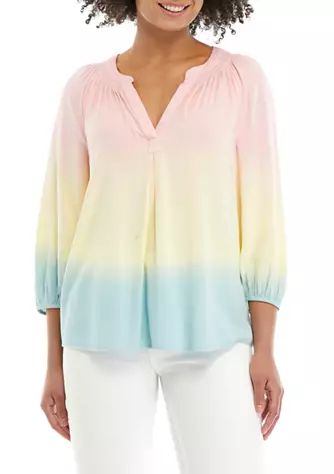 Women's 3/4 Blouson Sleeve Dip Dye Top | Belk