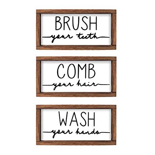 LIBWYS Bathroom Sign & Plaque (Set of 3) Wash Your Hands Brush Your Teeth Comb Your Hair Decorati... | Amazon (US)