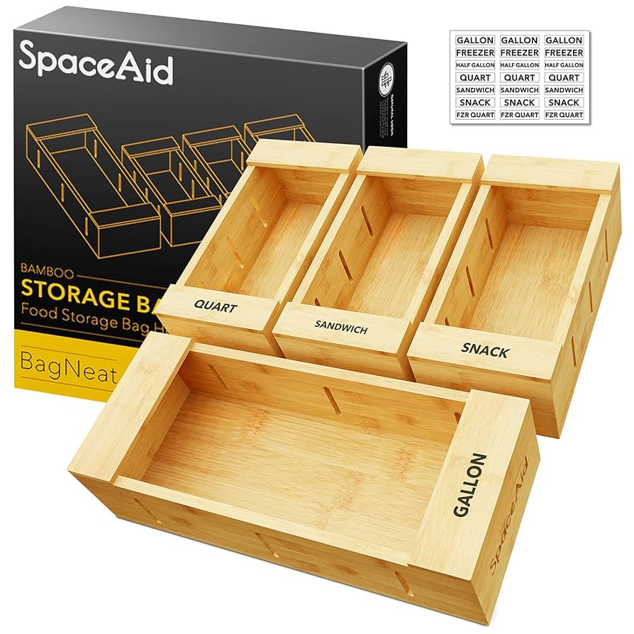 SpaceAid Bag Storage Organizer for Kitchen Drawer, Bamboo Organizer, Compatible with Gallon, Quar... | Amazon (US)